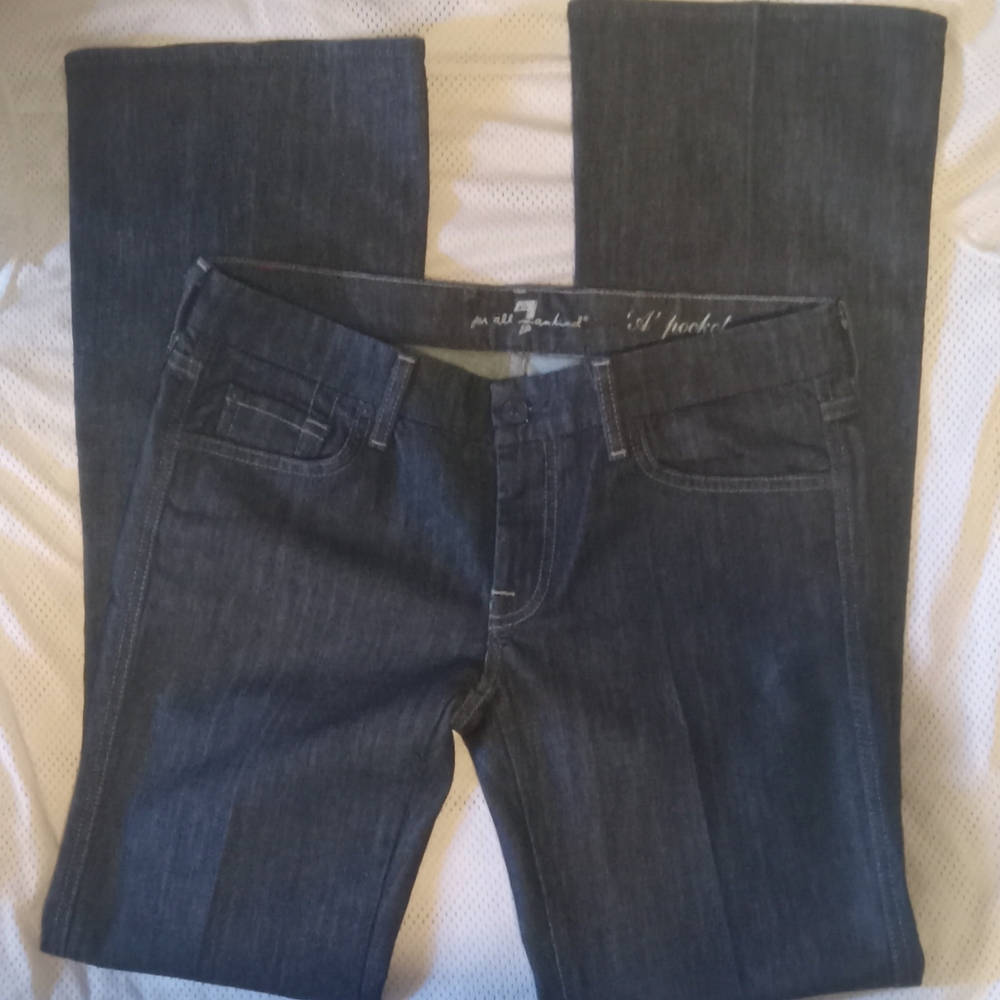 New HTF: 7 Mankind Swirl Embroidered CRYSTAL A Pocket Bootcut Jeans 30 x 34 Dark